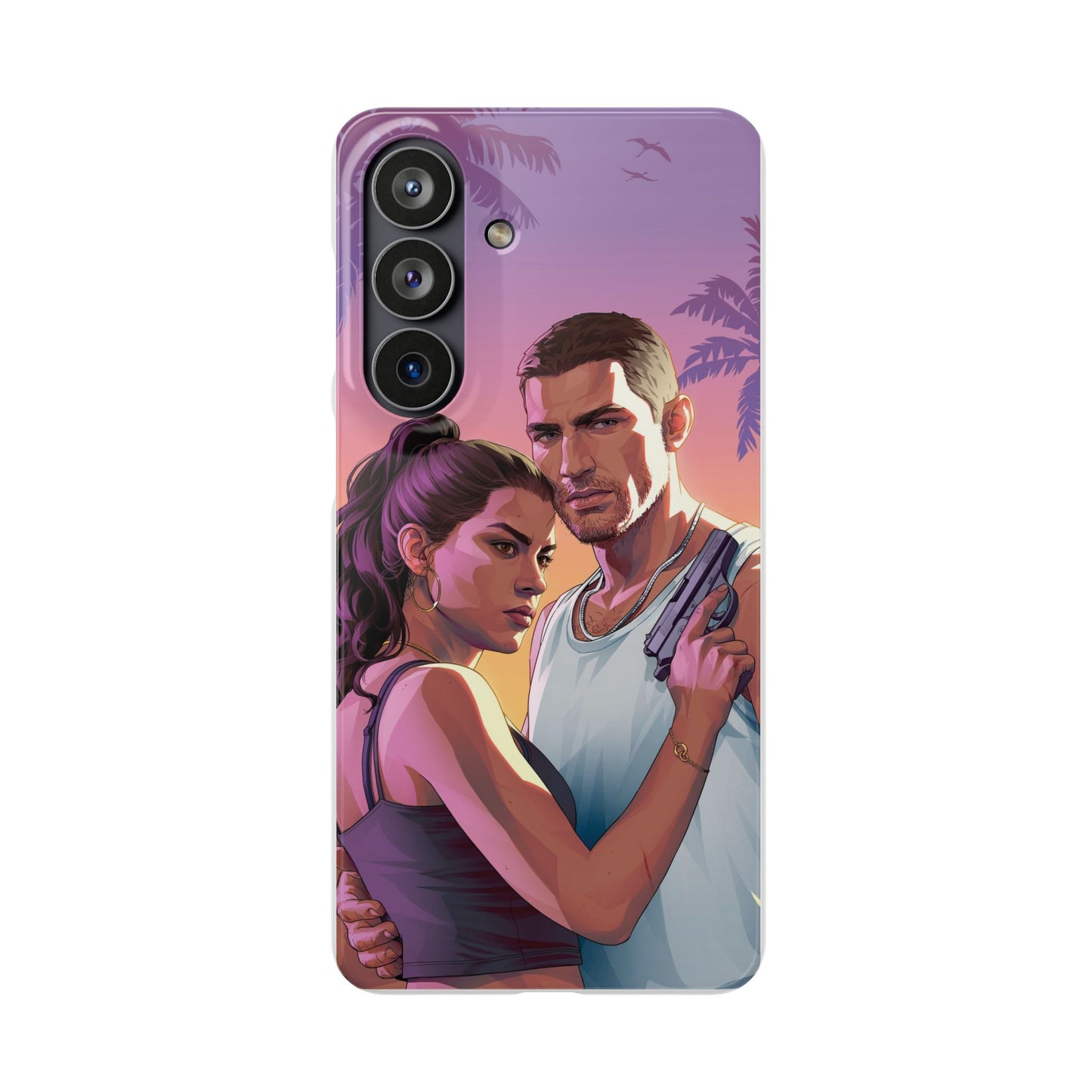 Retro Sunset Couple Phone Case — Romantic Miami Vibe Protective Snap Case