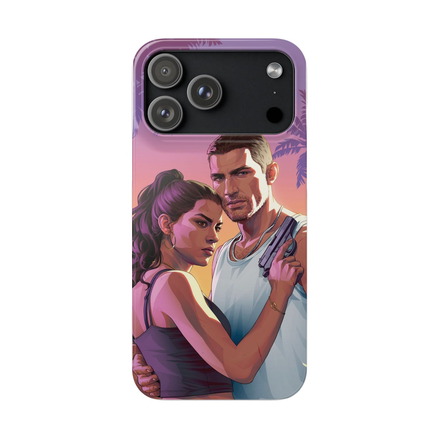 Retro Sunset Couple Phone Case — Romantic Miami Vibe Protective Snap Case