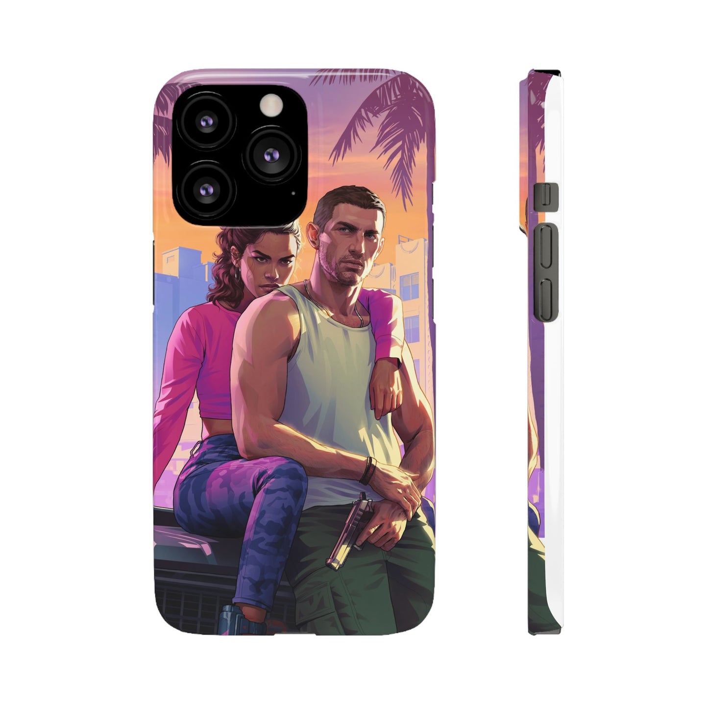 Phone Case — Retro Neon Couple Art Snap Case (Vibrant Miami Sunset)