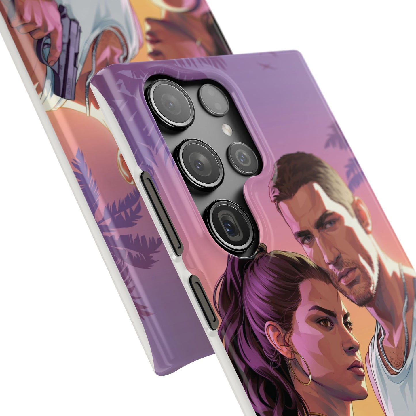 Retro Sunset Couple Phone Case — Romantic Miami Vibe Protective Snap Case