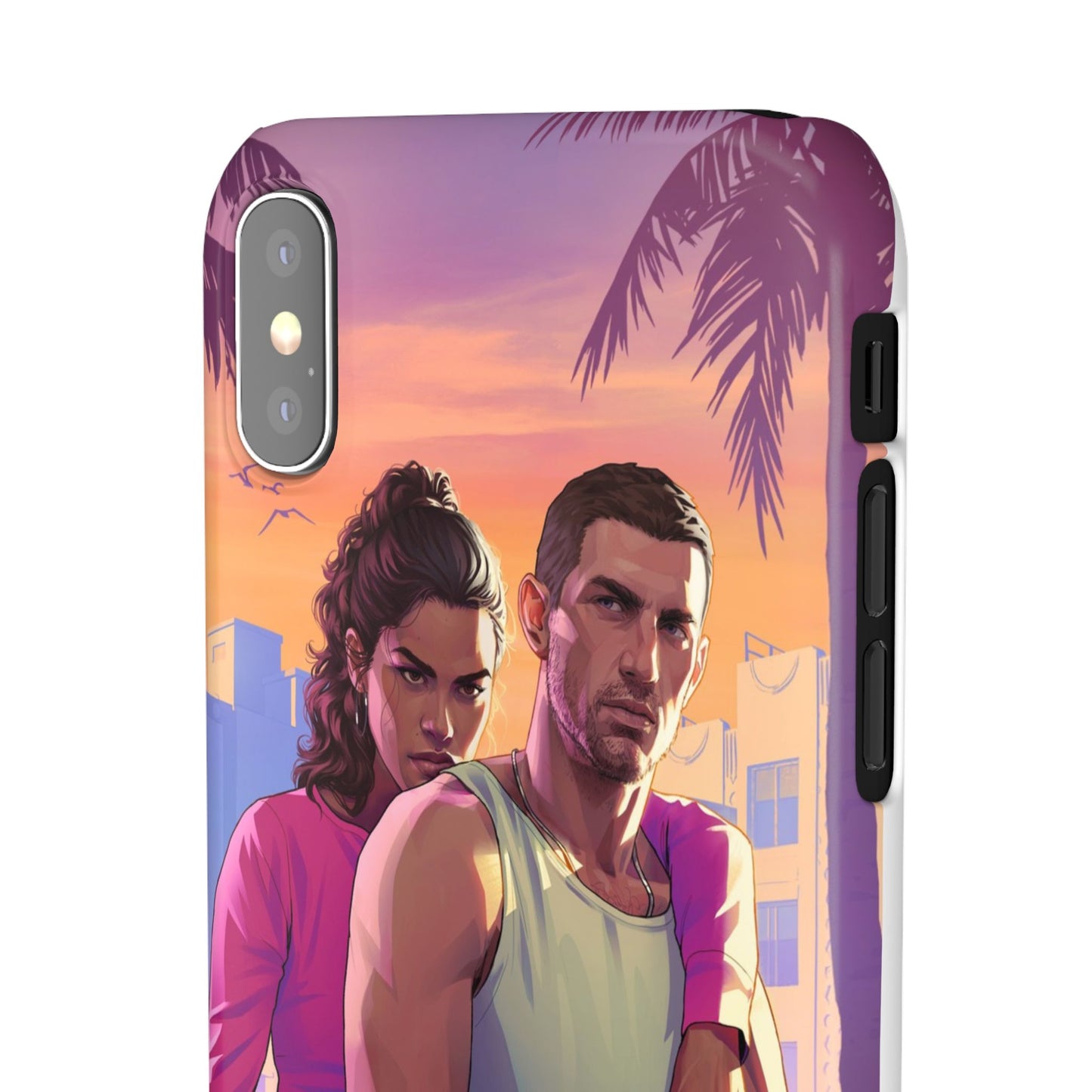 Phone Case — Retro Neon Couple Art Snap Case (Vibrant Miami Sunset)