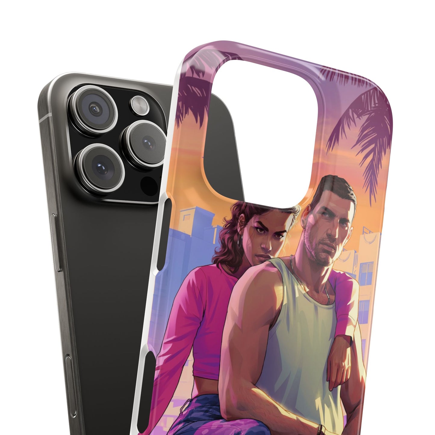 Phone Case — Retro Neon Couple Art Snap Case (Vibrant Miami Sunset)