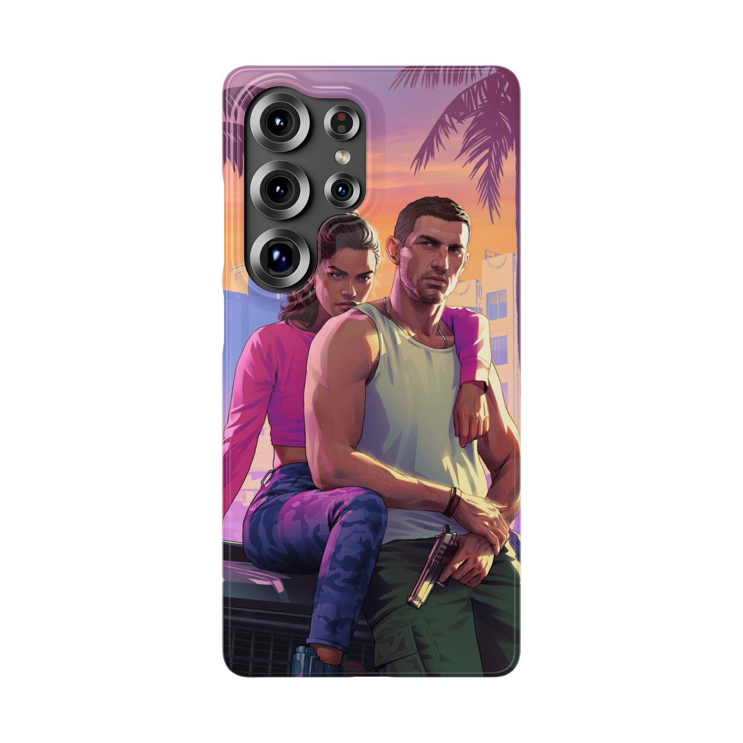 Phone Case — Retro Neon Couple Art Snap Case (Vibrant Miami Sunset)