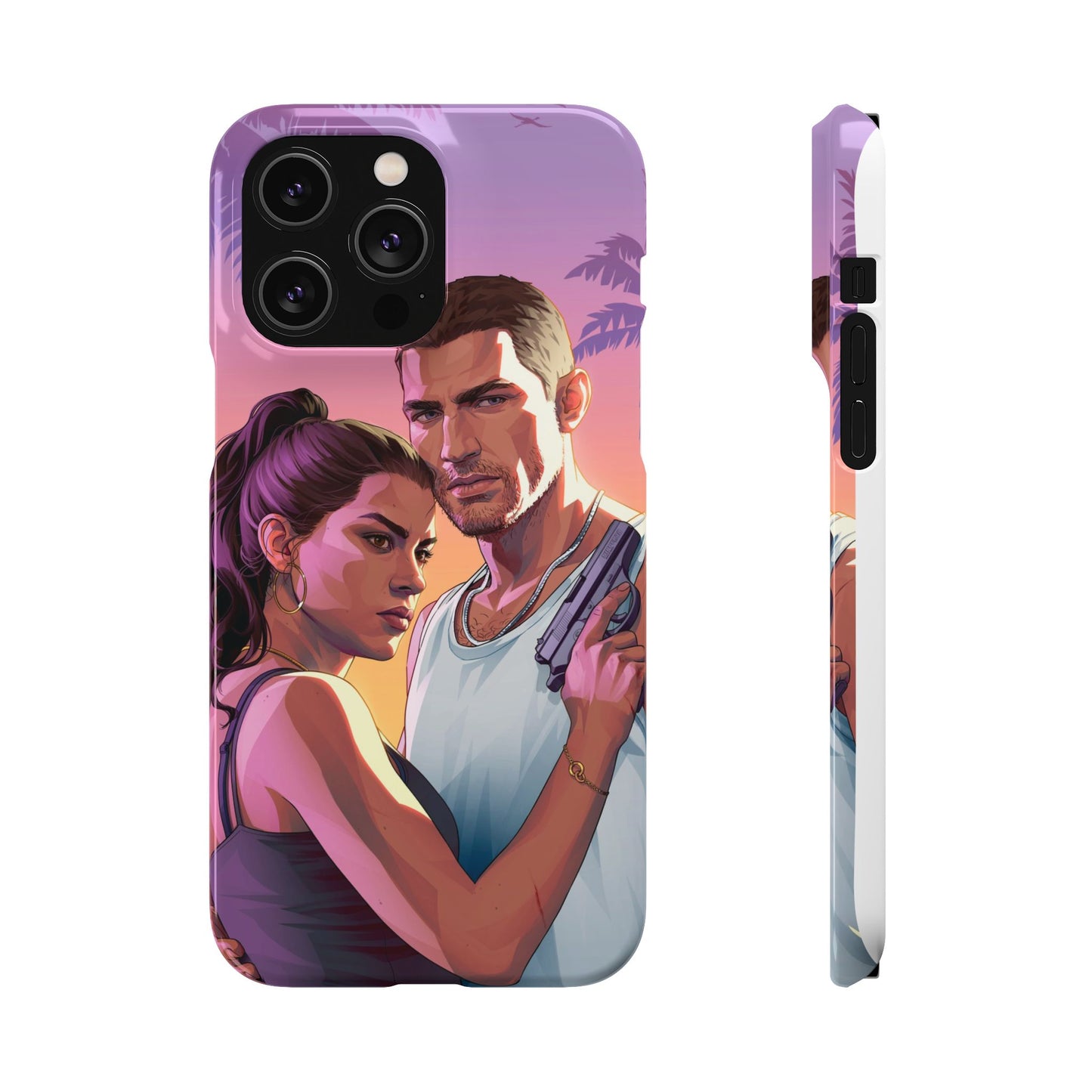 Retro Sunset Couple Phone Case — Romantic Miami Vibe Protective Snap Case
