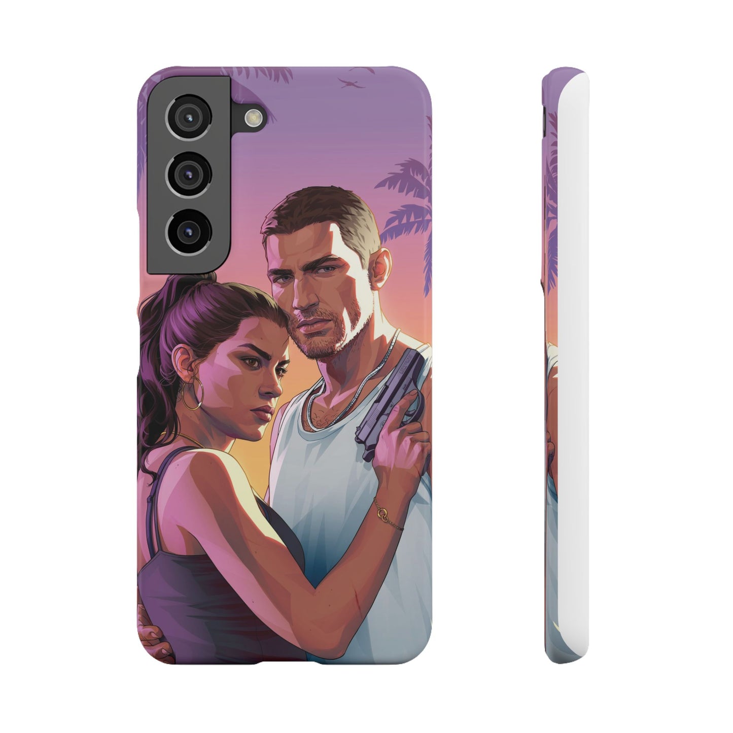 Retro Sunset Couple Phone Case — Romantic Miami Vibe Protective Snap Case