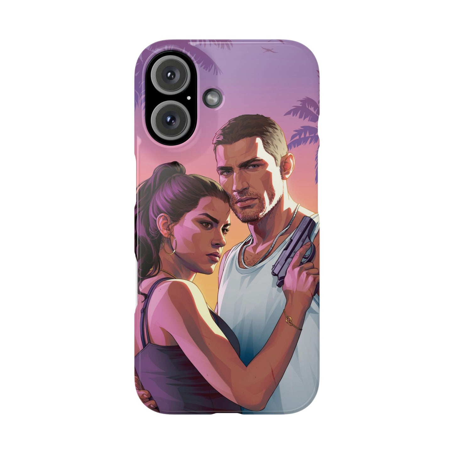 Retro Sunset Couple Phone Case — Romantic Miami Vibe Protective Snap Case