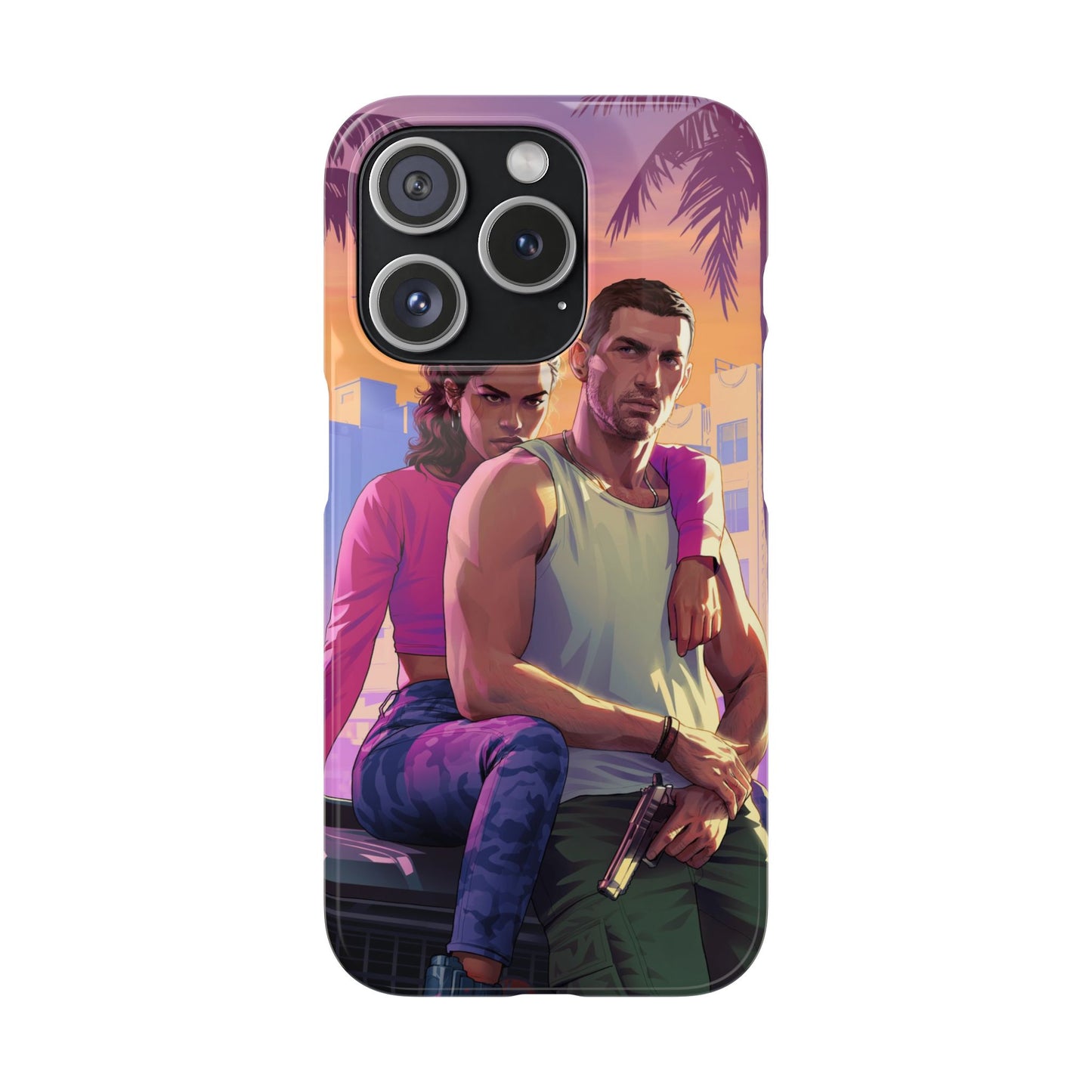 Phone Case — Retro Neon Couple Art Snap Case (Vibrant Miami Sunset)