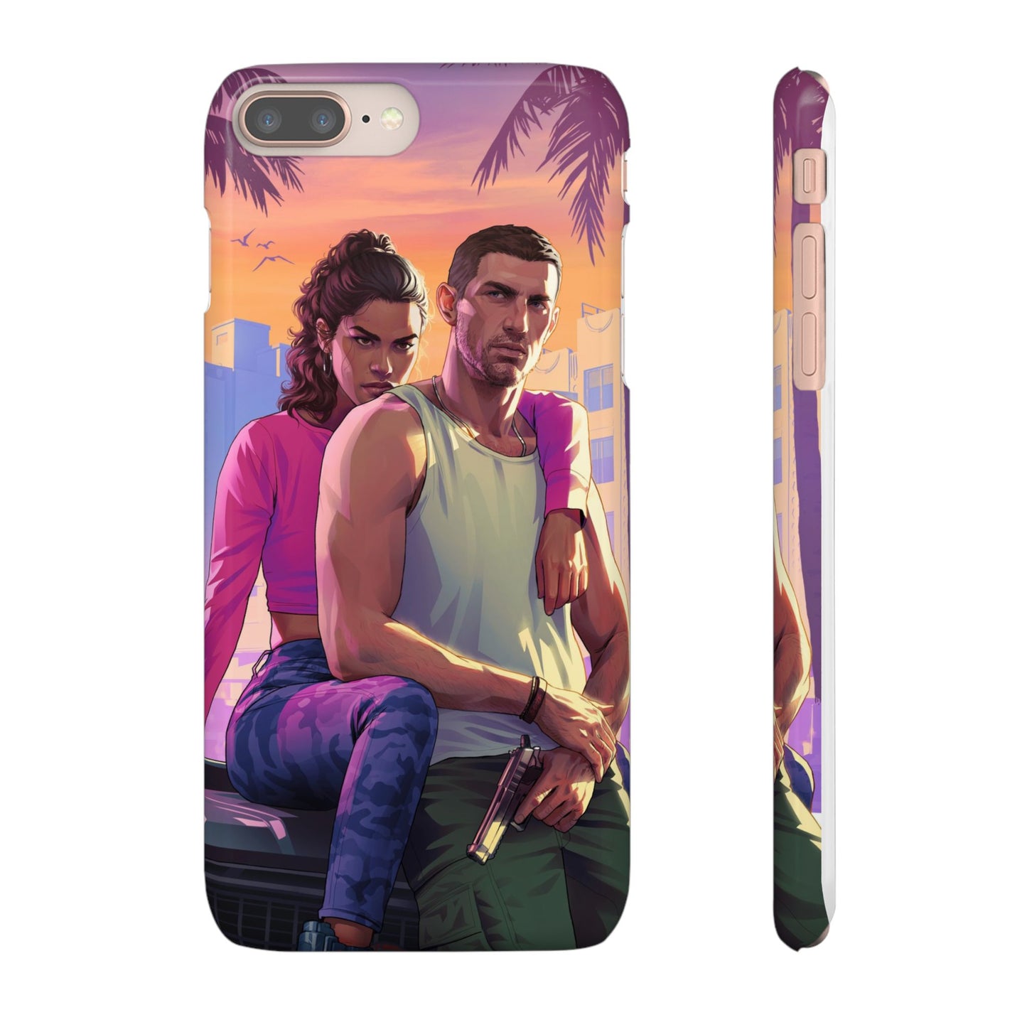 Phone Case — Retro Neon Couple Art Snap Case (Vibrant Miami Sunset)