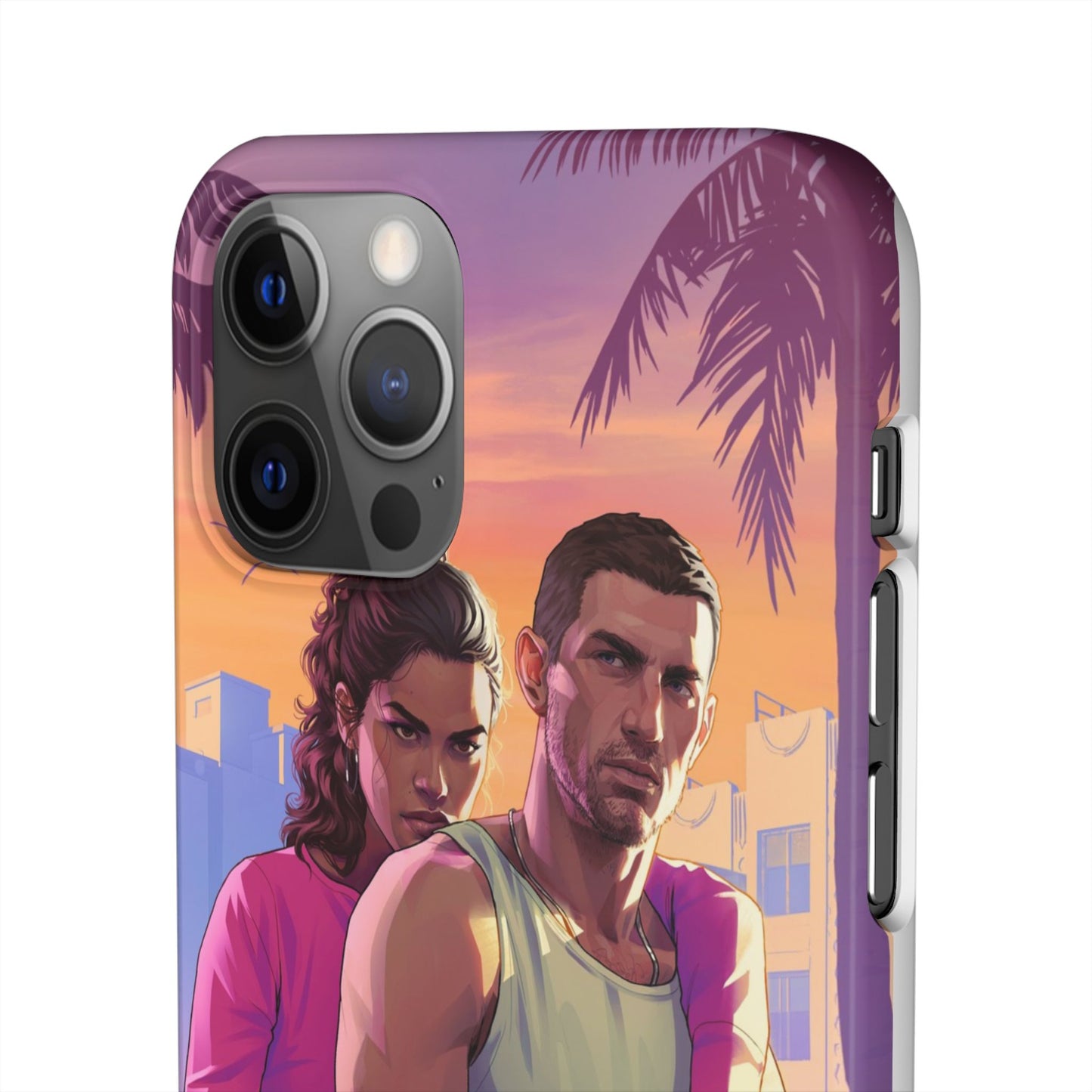 Phone Case — Retro Neon Couple Art Snap Case (Vibrant Miami Sunset)