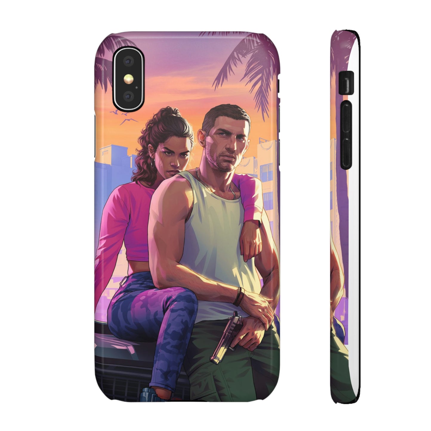 Phone Case — Retro Neon Couple Art Snap Case (Vibrant Miami Sunset)