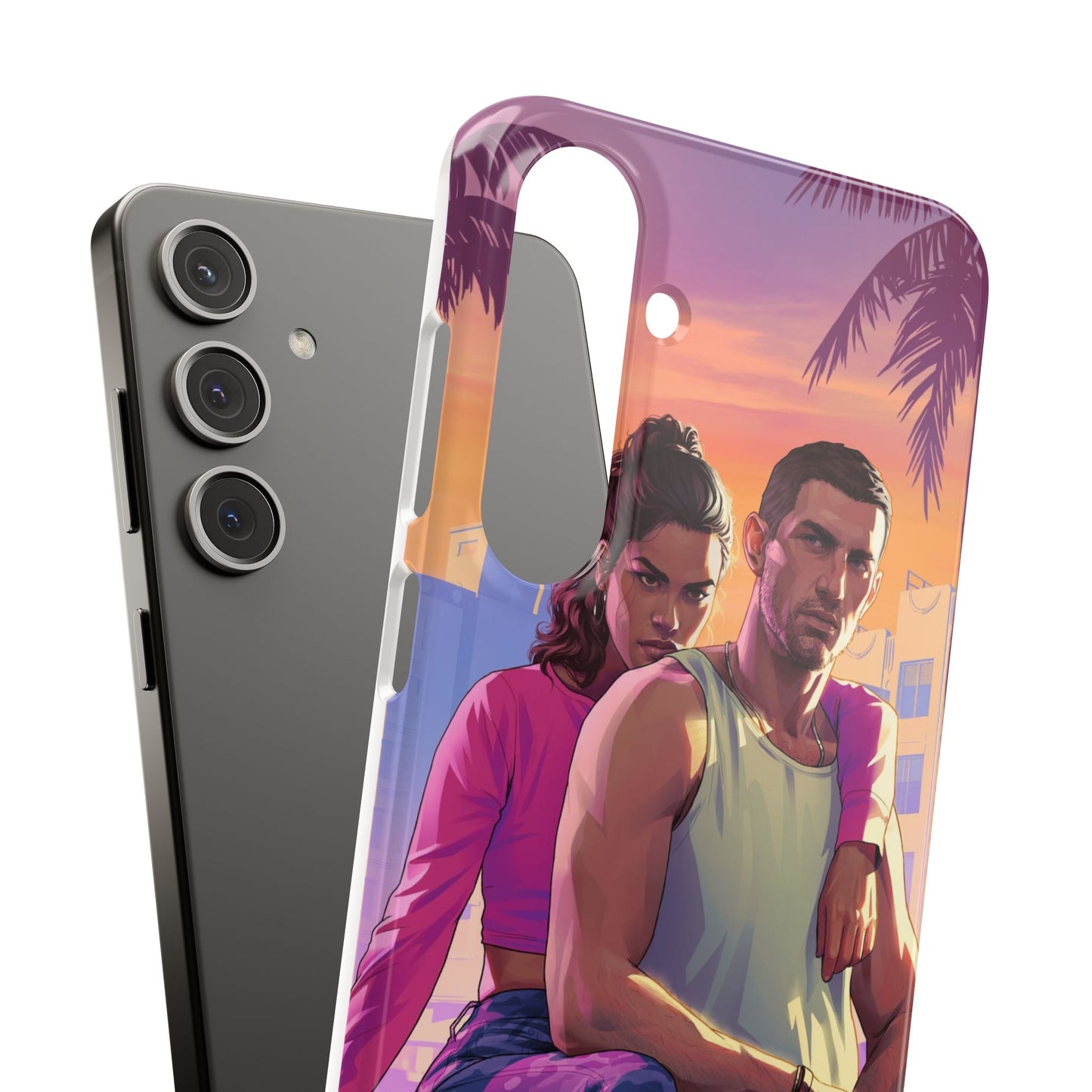 Phone Case — Retro Neon Couple Art Snap Case (Vibrant Miami Sunset)
