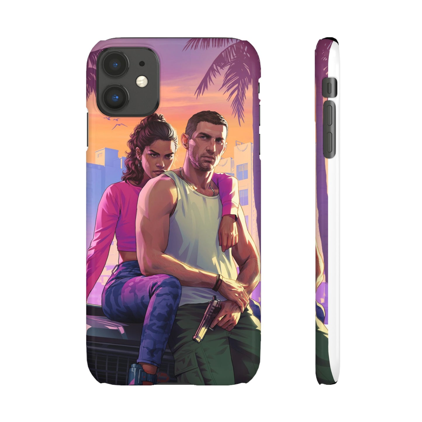 Phone Case — Retro Neon Couple Art Snap Case (Vibrant Miami Sunset)