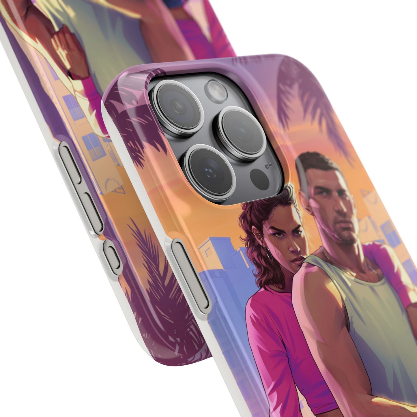 Phone Case — Retro Neon Couple Art Snap Case (Vibrant Miami Sunset)