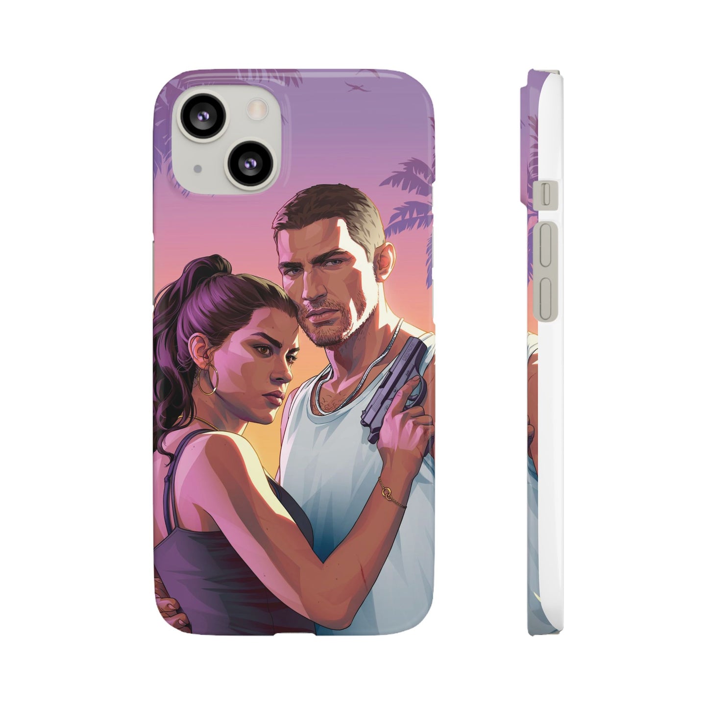 Retro Sunset Couple Phone Case — Romantic Miami Vibe Protective Snap Case