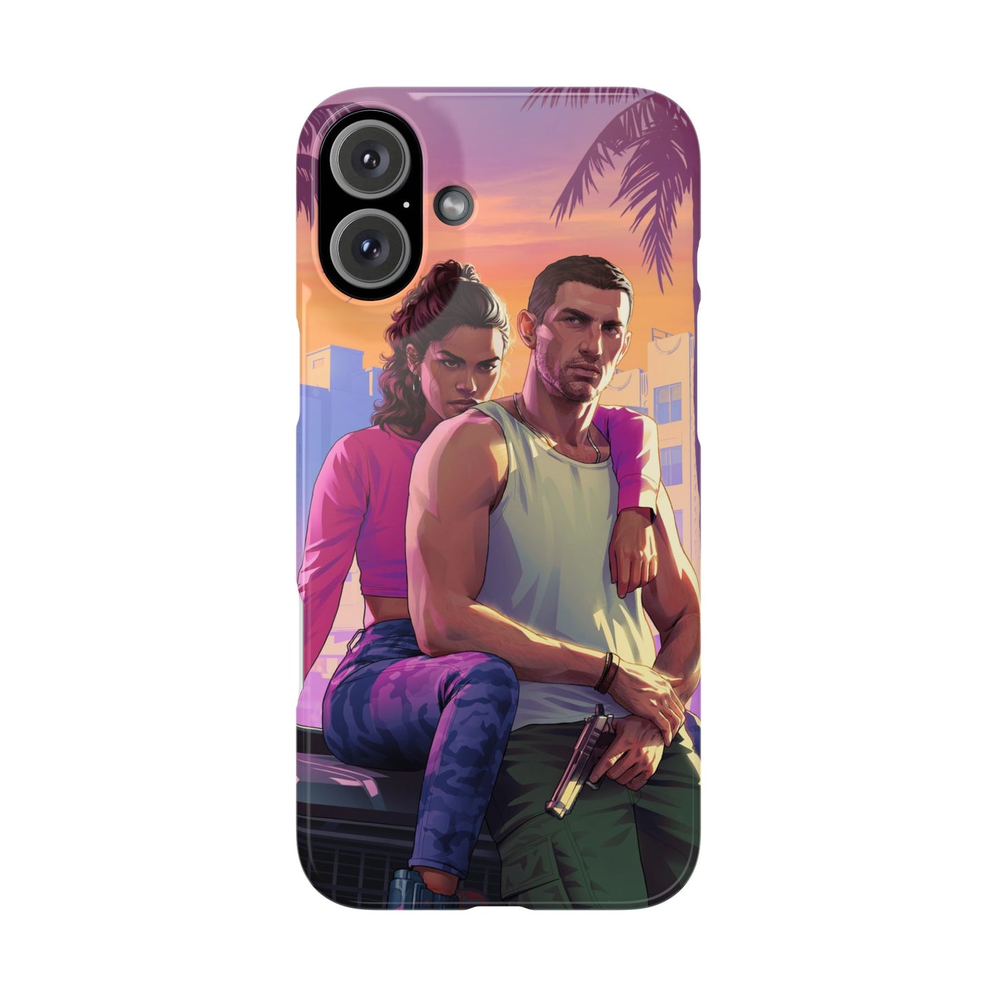 Phone Case — Retro Neon Couple Art Snap Case (Vibrant Miami Sunset)
