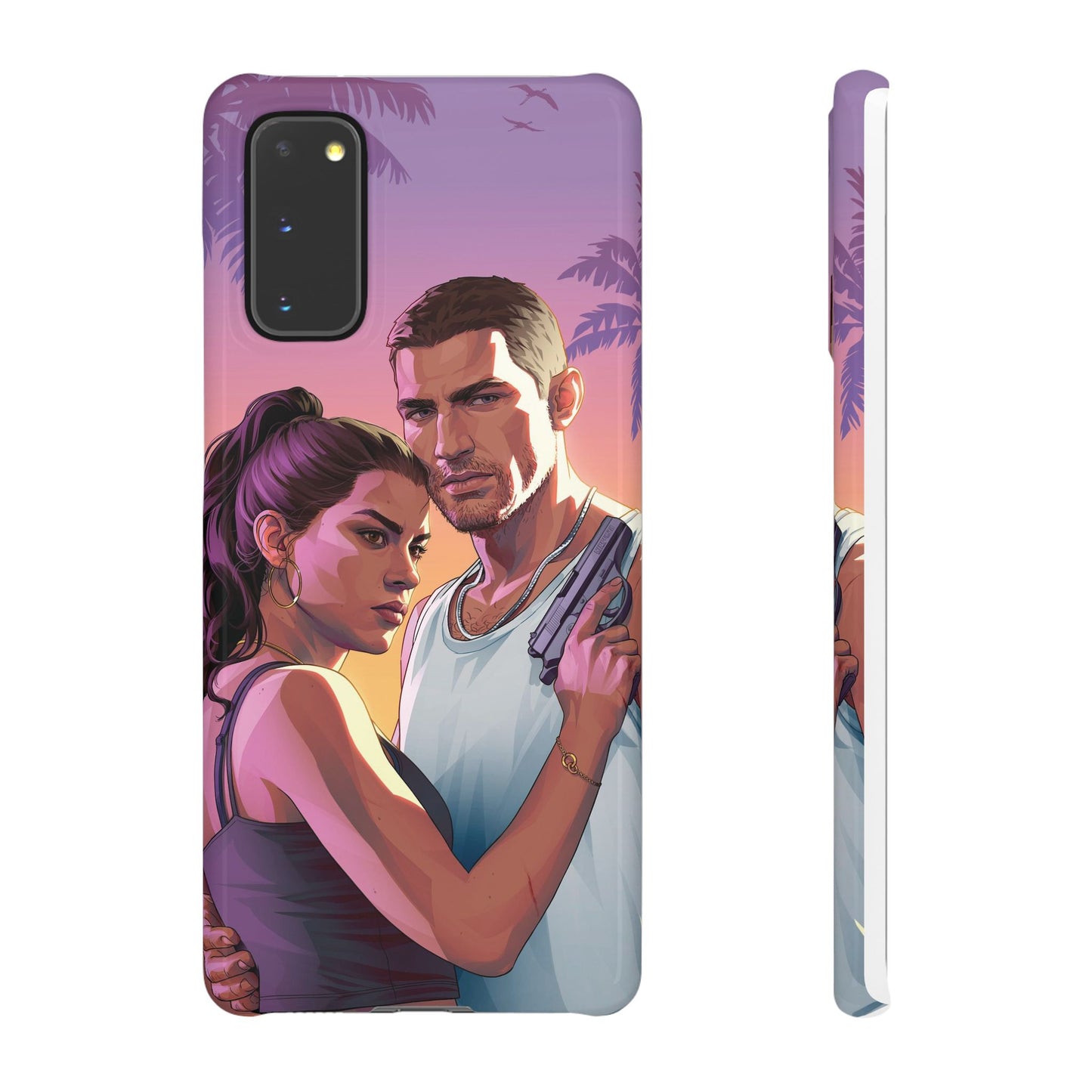 Retro Sunset Couple Phone Case — Romantic Miami Vibe Protective Snap Case