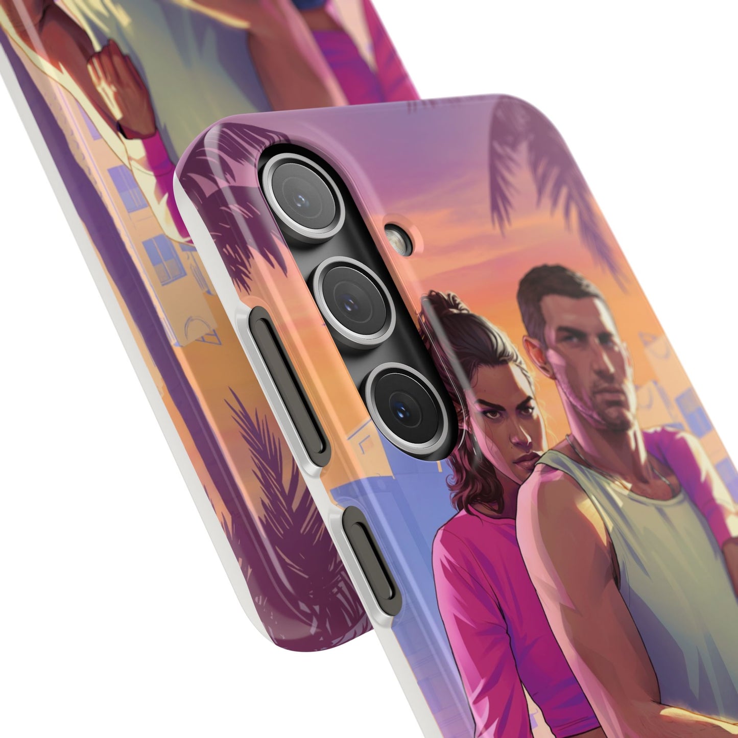 Phone Case — Retro Neon Couple Art Snap Case (Vibrant Miami Sunset)