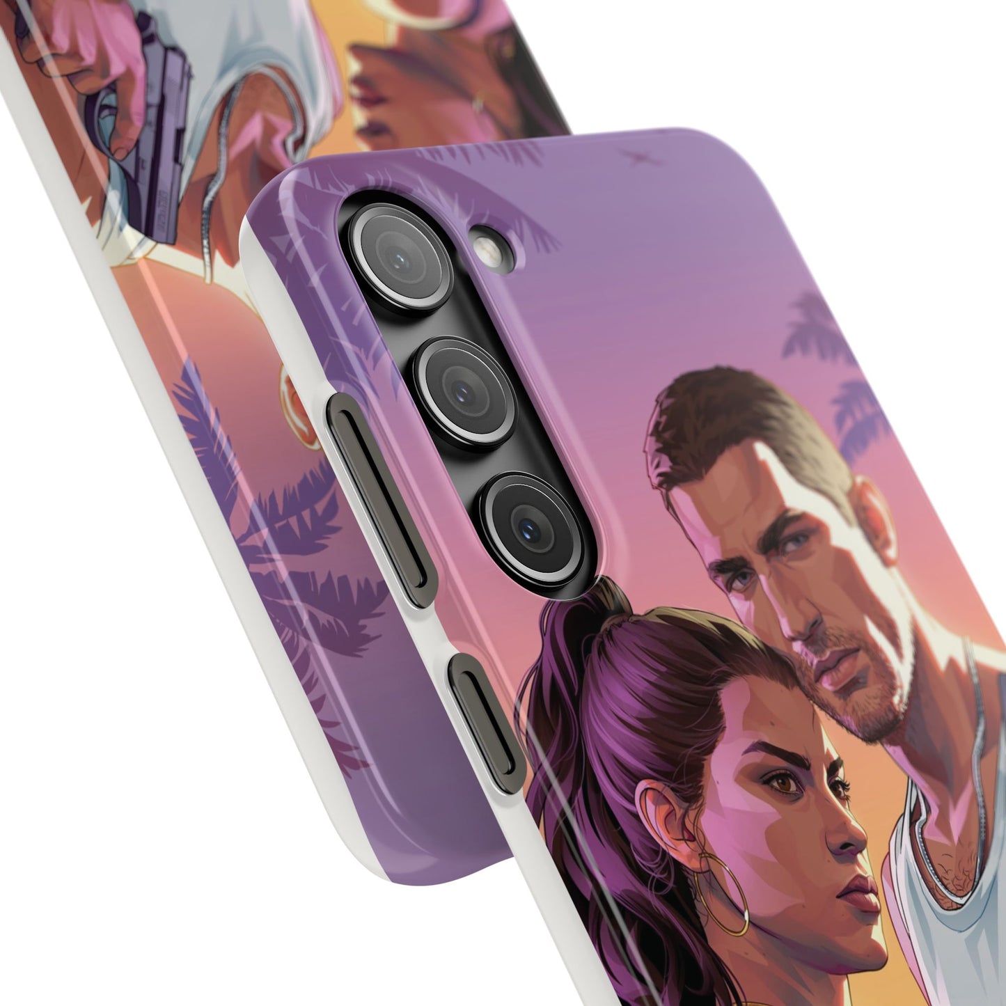 Retro Sunset Couple Phone Case — Romantic Miami Vibe Protective Snap Case