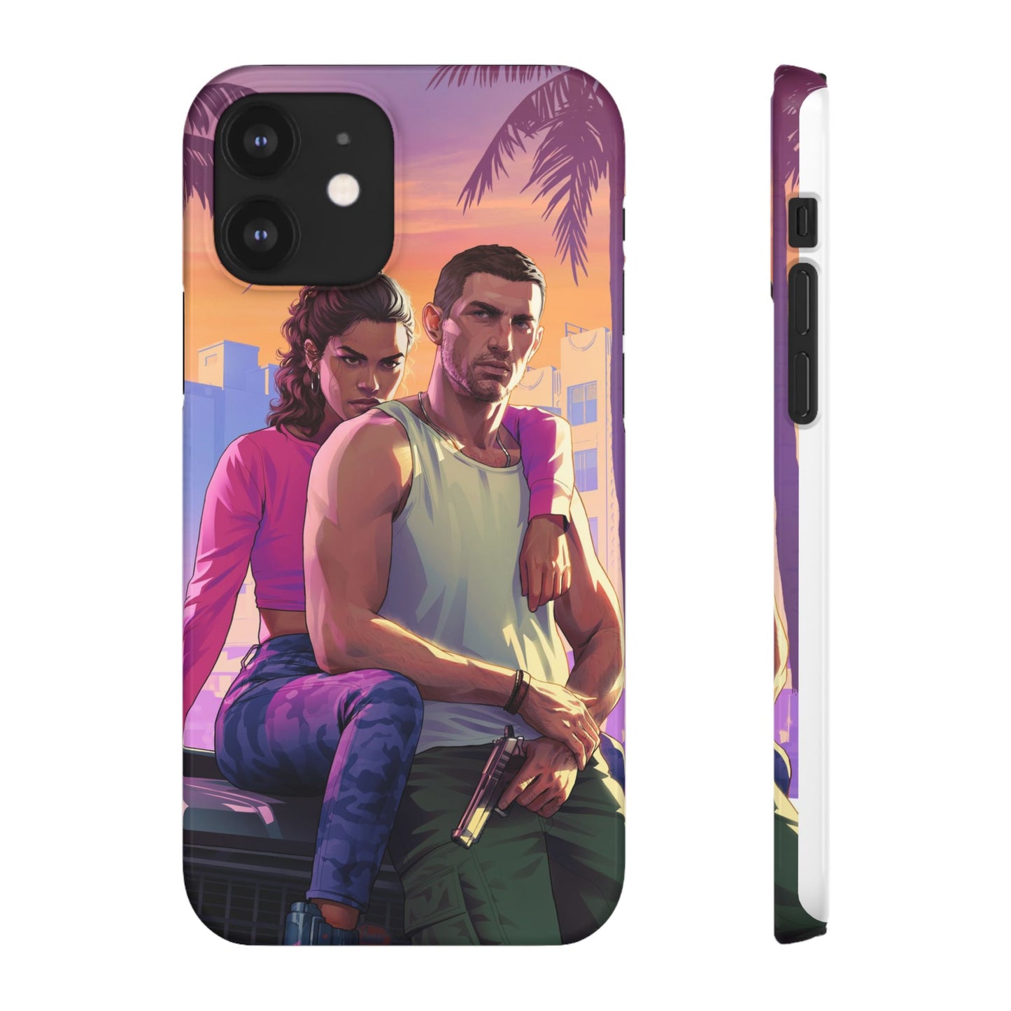 Phone Case — Retro Neon Couple Art Snap Case (Vibrant Miami Sunset)