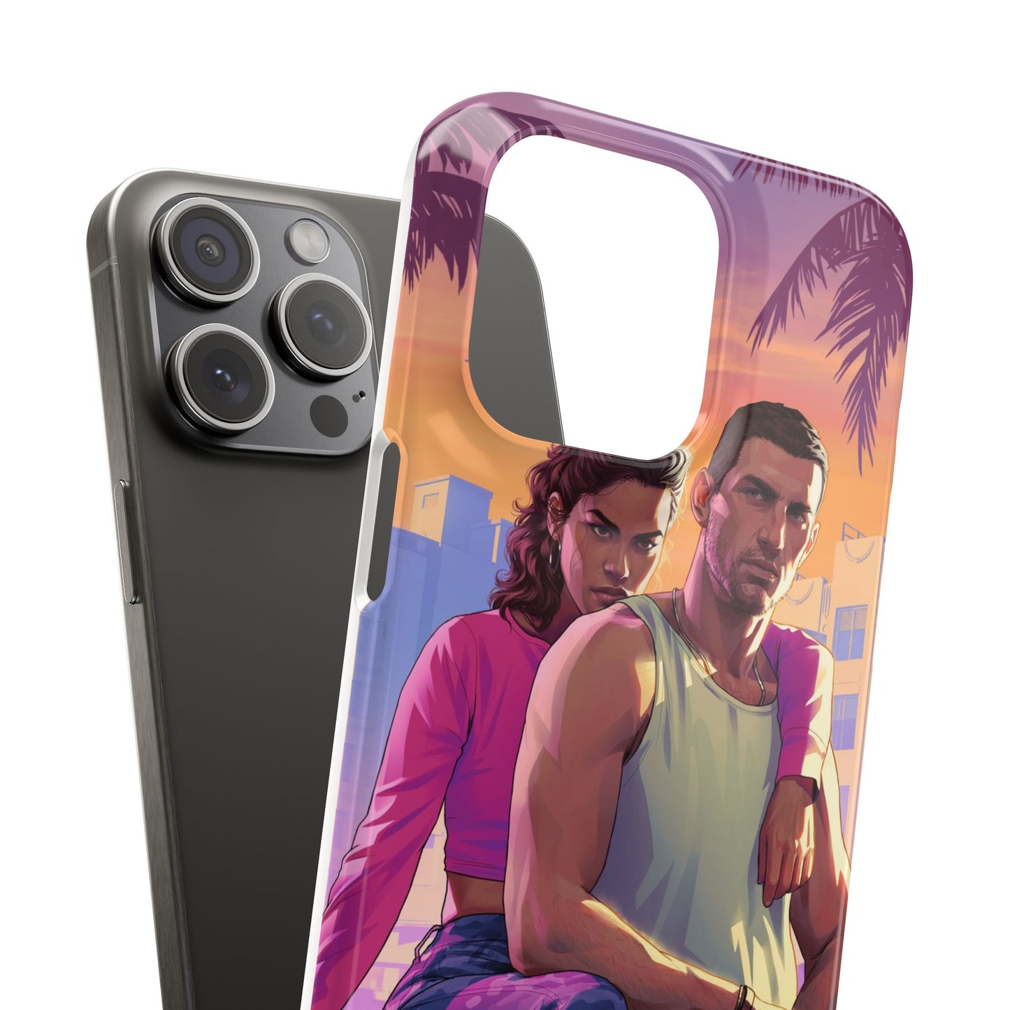 Phone Case — Retro Neon Couple Art Snap Case (Vibrant Miami Sunset)