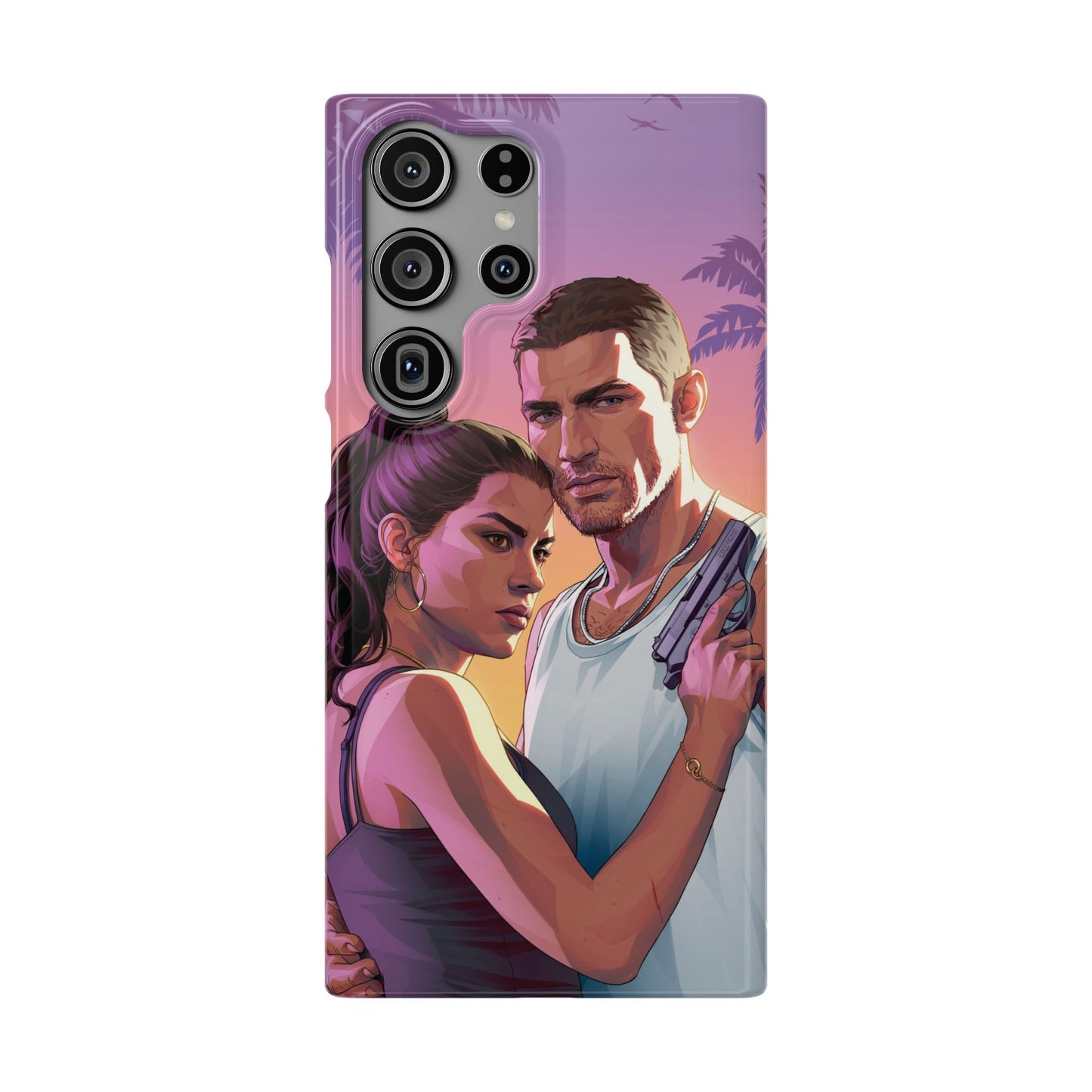 Retro Sunset Couple Phone Case — Romantic Miami Vibe Protective Snap Case