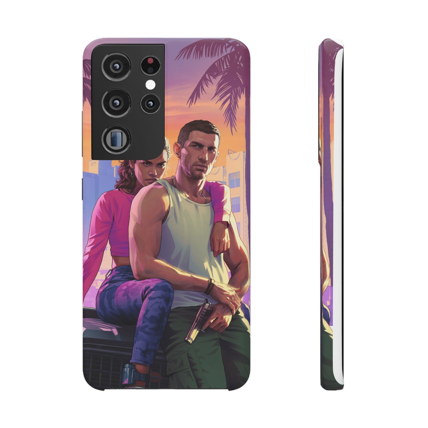 Phone Case — Retro Neon Couple Art Snap Case (Vibrant Miami Sunset)