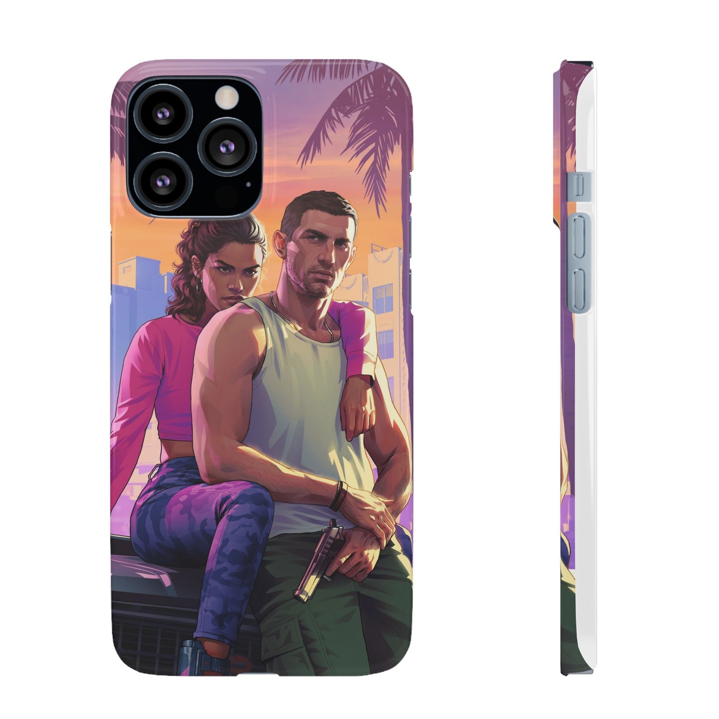 Phone Case — Retro Neon Couple Art Snap Case (Vibrant Miami Sunset)
