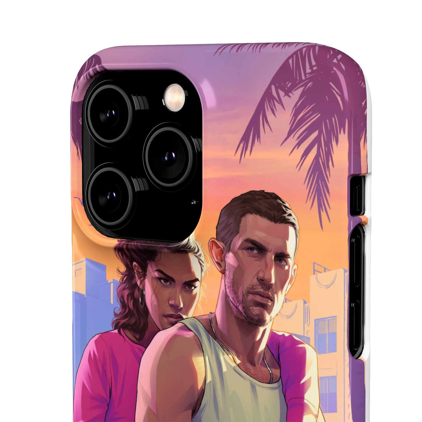 Phone Case — Retro Neon Couple Art Snap Case (Vibrant Miami Sunset)