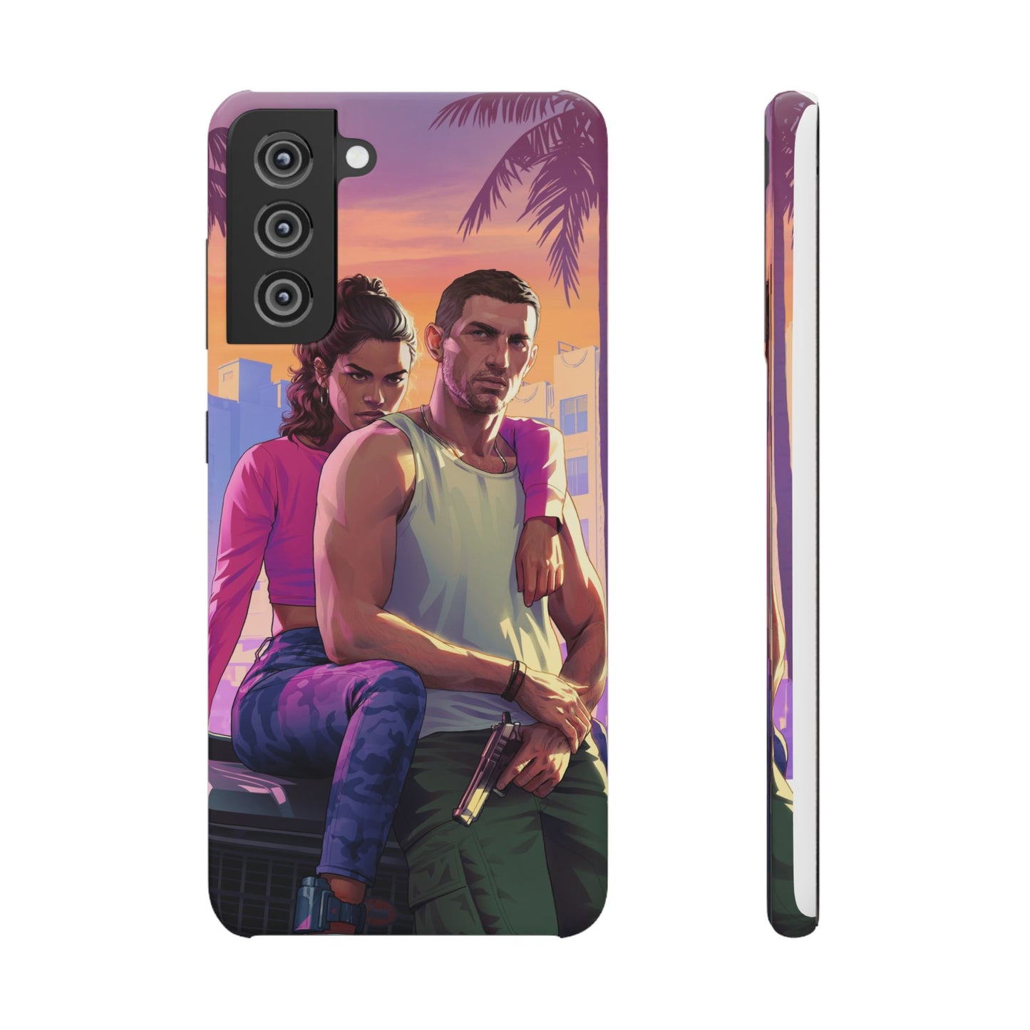 Phone Case — Retro Neon Couple Art Snap Case (Vibrant Miami Sunset)