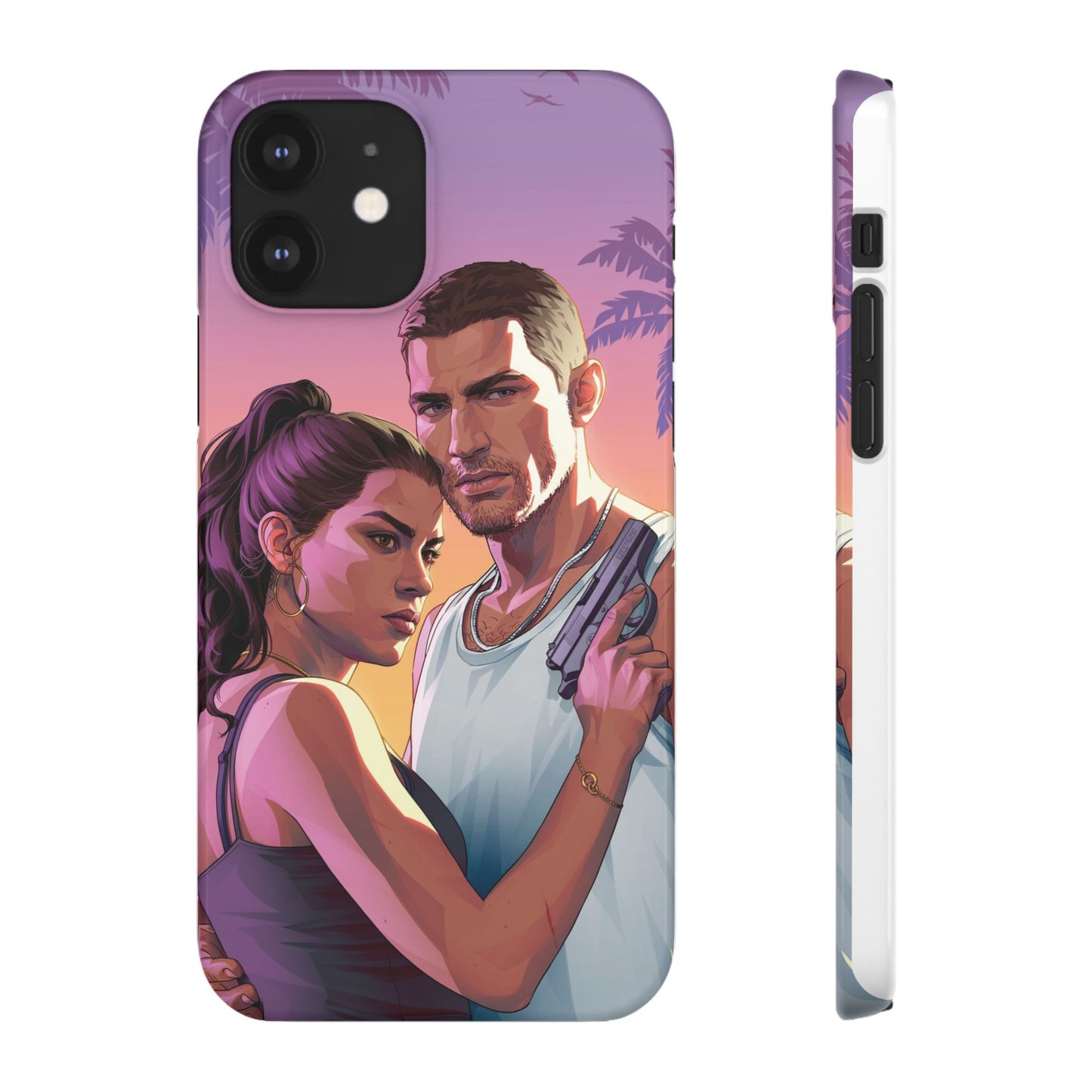 Retro Sunset Couple Phone Case — Romantic Miami Vibe Protective Snap Case
