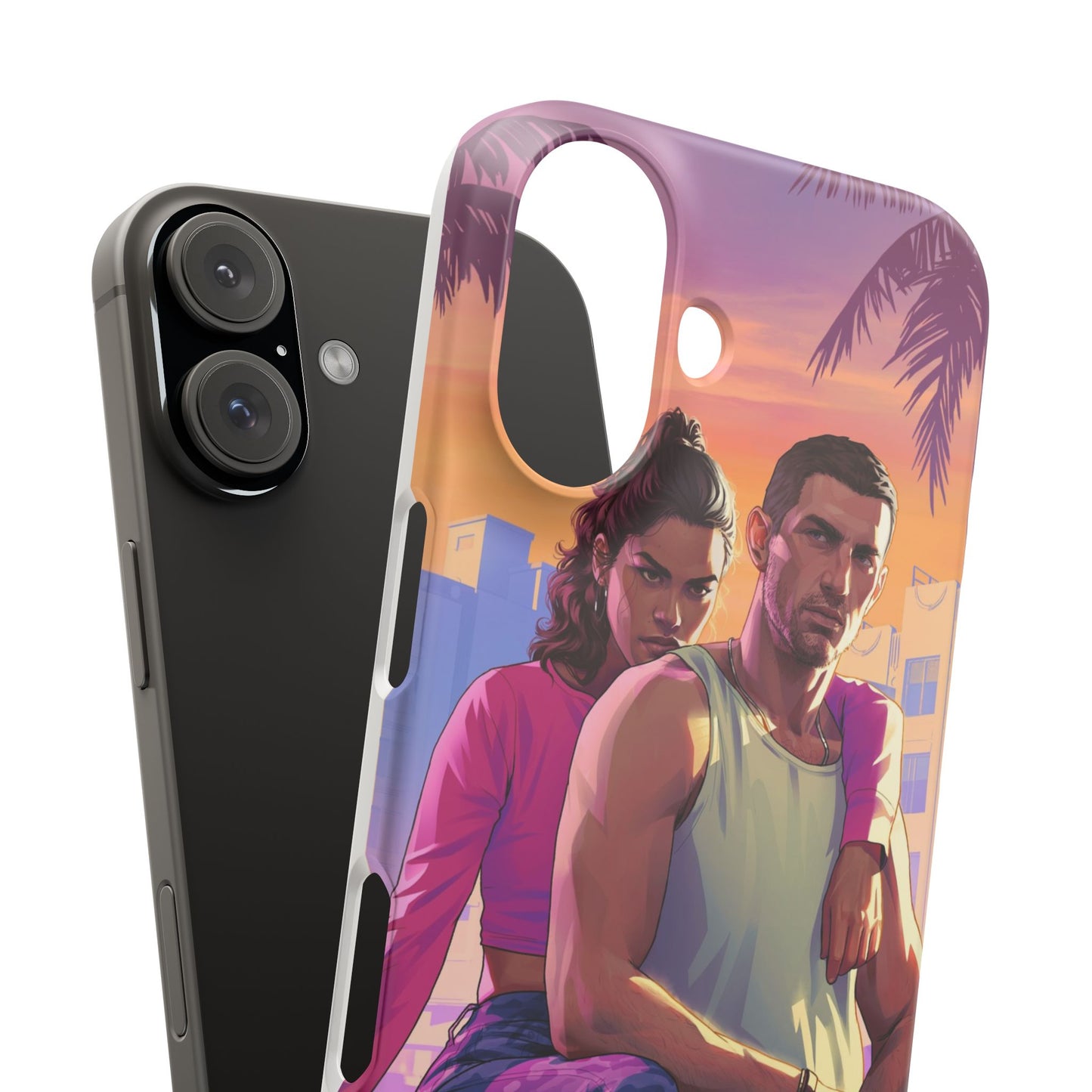 Phone Case — Retro Neon Couple Art Snap Case (Vibrant Miami Sunset)